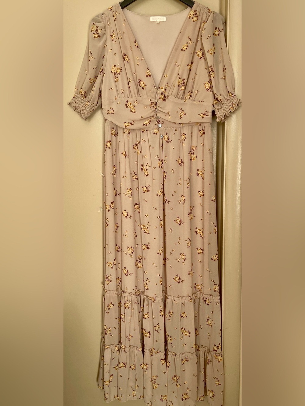 Womens Floral Tiered Maxi Dress Smocked Waist